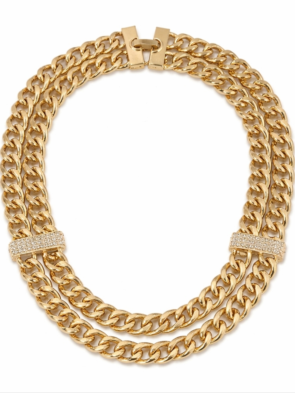 Gold Multi Chain Cuban Link Statement Necklace NWOT